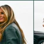 fashion-notes:-melania-trump-returns-to-north-carolina-in-nour-hammour-green-leather-jacket