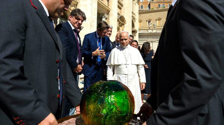 pope-leo-xiv-receives-‘symbolic’-sphere-in-charity’s-push-for-ai-to-‘protect-human-dignity’