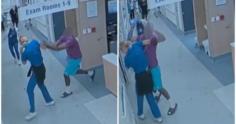 shock-video:-unhinged-patient-violently-assaults-er-nurse-after-beating-up-one-of-her-colleagues-–-hospital-security-nowhere-to-be-found-during-attack