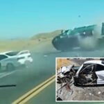 horrific-moment-sports-car-crosses-california-highway-and-flips-massive-truck-and-trailer