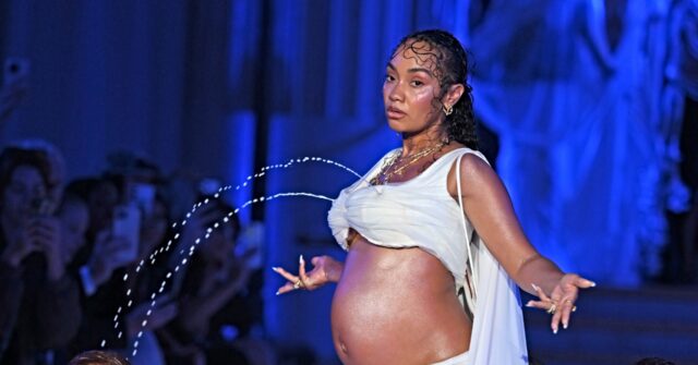 watch:-pregnant-english-singer-leigh-anne-pinnock-delivers-‘breast-milk’-surprise-at-london-fashion-week