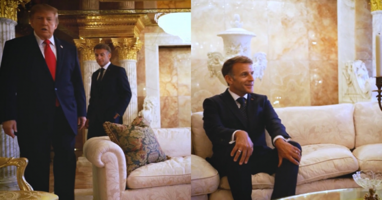 watch:-french-president-emmanuel-macron-inside-look-from-meeting-at-trump’s-golden-trump-tower-apartment-and-meeting-with-zelensky-in-dingy-conference-room