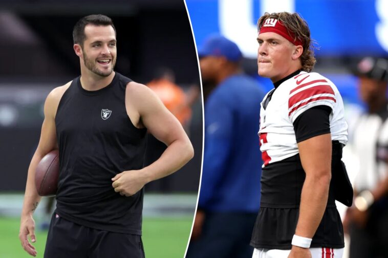 ex-raiders-qb-derek-carr-trolls-giants-comeback-buzz-after-jaxson-dart-injury