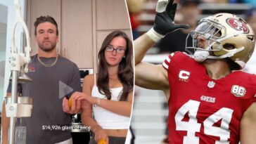 49ers’-kyle-juszczyk,-wife-kristin-with-legendary-mockery-of-nfl-making-$15k-glass-of-juice