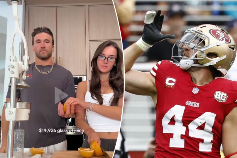 49ers’-kyle-juszczyk,-wife-kristin-with-legendary-mockery-of-nfl-making-$15k-glass-of-juice