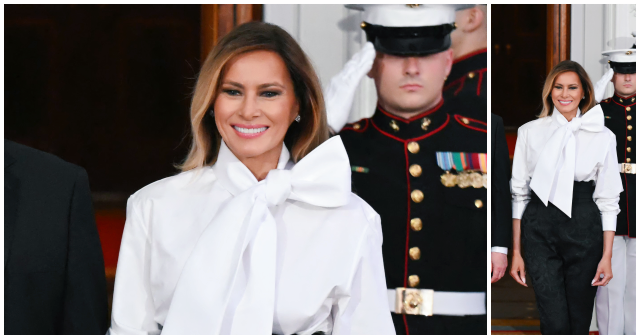 fashion-notes:-melania-trump-is-tres-chic-for-us.-china-state-dinner-in-ysl-bow-blouse,-d&g-tuxedo-pants