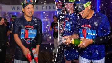 shota-imanaga-blasts-himself-in-face-with-beer-in-wild-cubs-celebration