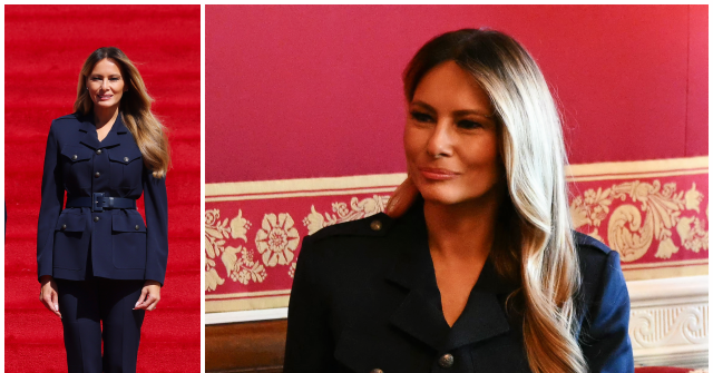 fashion-notes:-melania-trump-wears-ralph-lauren-military-jacket-for-tea-in-the-red-room
