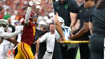 usc-linebacker-celebrates-after-brutal-hit-sends-oregon-qb-dante-moore-to-hospital