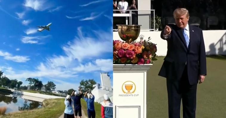 watch:-trump-does-air-force-one-flyover-and-speaks-at-presidents-cup-golf-tournament-in-chicago-–-crowd-chants-“usa”-and-“four-more-years!”