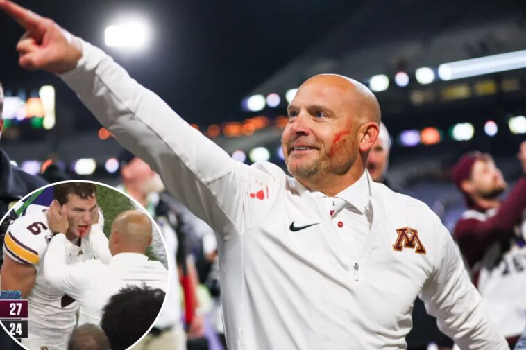 minnesota-coach-pj.-fleck-wipes-player’s-blood-on-his-face-in-wild-postgame-scene
