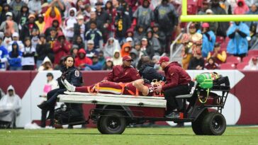 awful-scene-as-leo-chanel-suffers-neck-injury,-marking-second-straight-week-washington-commanders-suffer-scare