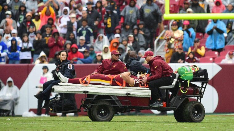 awful-scene-as-leo-chanel-suffers-neck-injury,-marking-second-straight-week-washington-commanders-suffer-scare