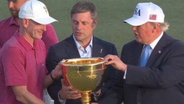 watch:-trump-presents-presidents-cup-tropy-to-team-usa-after-11th-straight-win-–-team-captain-credits-trump-for-the-win