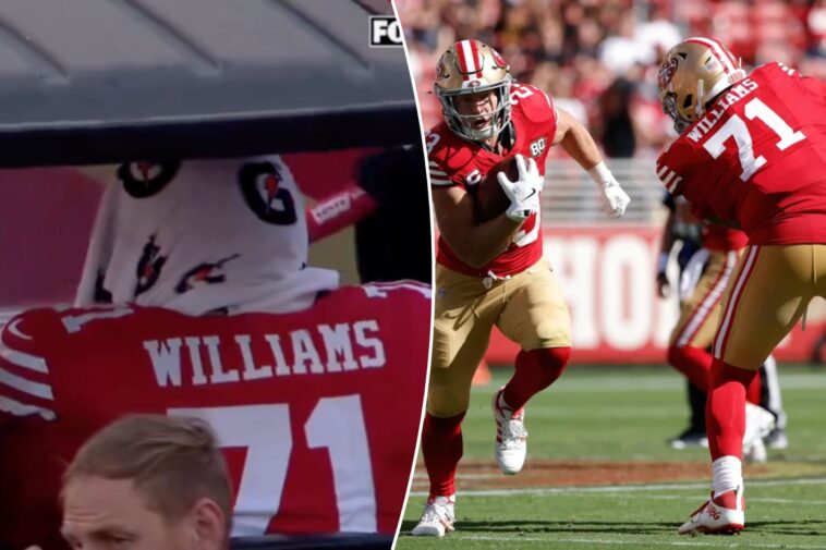 49ers’-trent-williams-exits-cardinals-game,-carted-to-locker-room