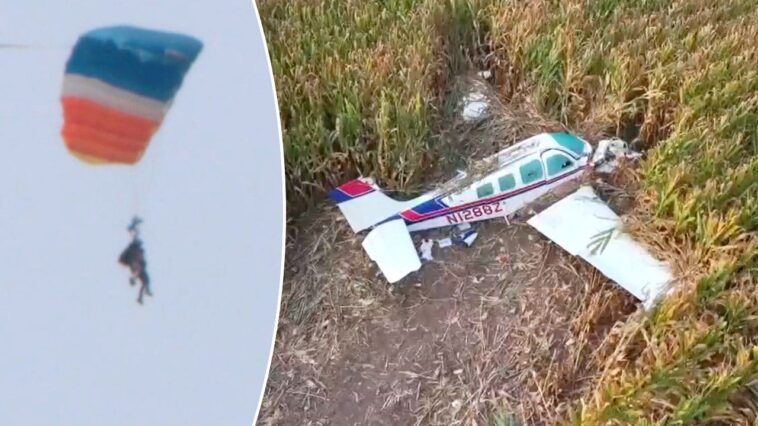 skydivers-watch-plane-vanish-from-sight,-make-split-second-decision-to-jump