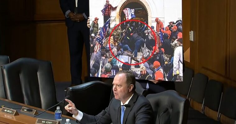 oops!-adam-schiff-accidentally-shows-image-of-murder-of-trump-supporter-roseanne-boyland-by-cops-on-steps-of-us-capitol-during-jack-smith-hearing