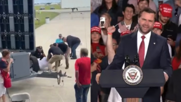 watch:-florida-police-throw-leftist-heckler-to-the-ground-during-vance-speech-–-vance-trolls-“democrat-plant”-as-crowd-chants-usa