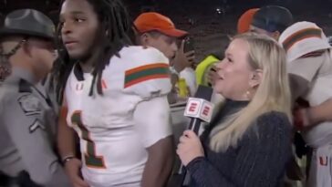 holly-rowe-has-awkward-moment-with-miami’s-malachi-toney-over-‘mid-interview’-hug