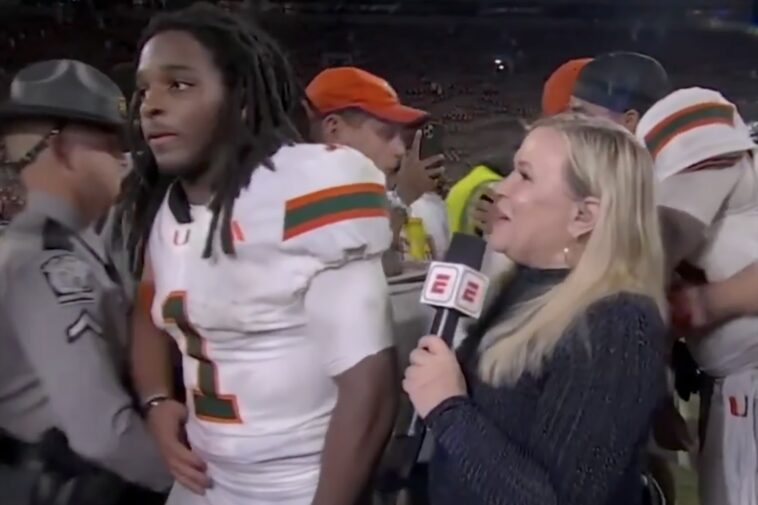 holly-rowe-has-awkward-moment-with-miami’s-malachi-toney-over-‘mid-interview’-hug