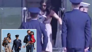 usha-vance-stumbles-down-vice-presidential-helicopter-steps-with-infant-son-strapped-to-her-chest:-video