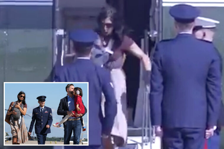 usha-vance-stumbles-down-vice-presidential-helicopter-steps-with-infant-son-strapped-to-her-chest:-video