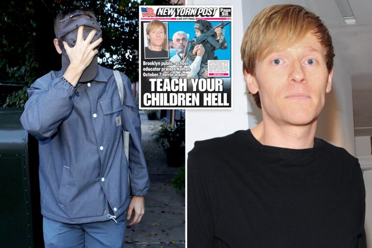 hamas-loving-nyc-teacher-cowardly-covers-his-face-as-he-returns-to-school-—-and-furious-parents-want-him-fired
