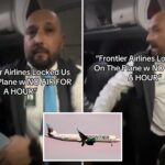 frontier-flight-attendant-pushes-screaming-passenger-who-appears-to-try-to-open-exit-door-after-flight-is-stranded-at-gate