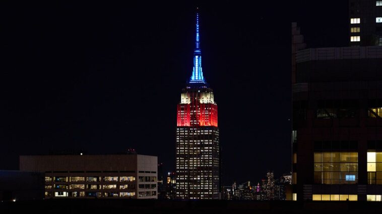 empire-state-building-lights-up-red,-white-and-blue-to-celebrate-fox-news-channel’s-30th-anniversary