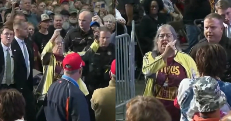 watch:-nasty-leftist-protester-thrown-out-of-trump-rally-as-crowd-chants-usa-–-trump-slams-“loser”-as-she-flips-him-off