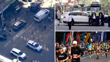 chaos-at-melbourne-marathon-as-stolen-car-allegedly-hits-woman,-almost-breaks-onto-course