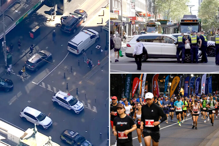 chaos-at-melbourne-marathon-as-stolen-car-allegedly-hits-woman,-almost-breaks-onto-course