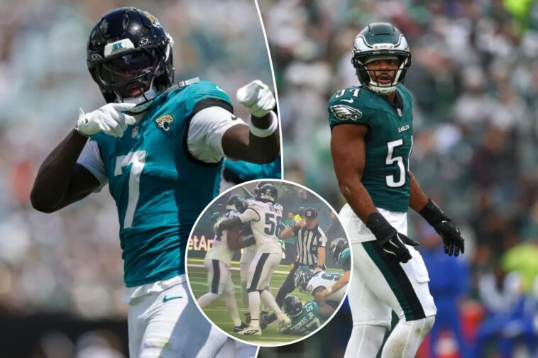 eagles’-jeremiah-trotter-jr,-jaguars’-bryan-thomas-jr.-ejected-for-fighting-on-opening-kickoff