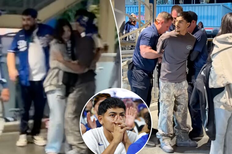 dodgers-fans-caught-in-ugly-friendly-fire-brawl-after-nlcs-game-3-loss