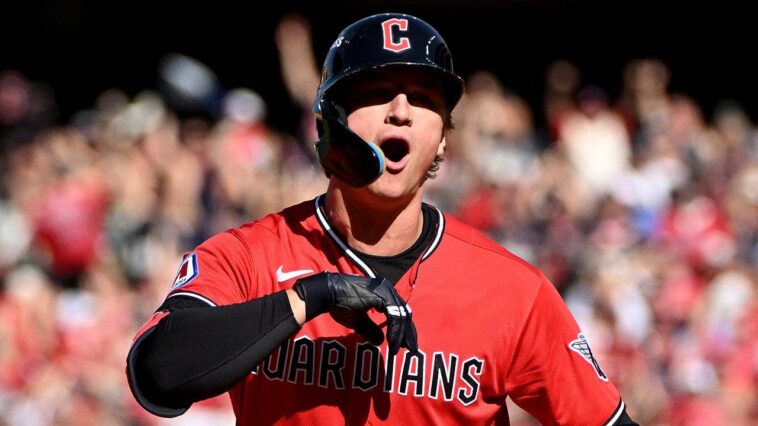 guardians-shut-down-rays-behind-pitching-staff,-epic-petey-halpin-bat-flip-for-game-3-win-to-take-series-lead