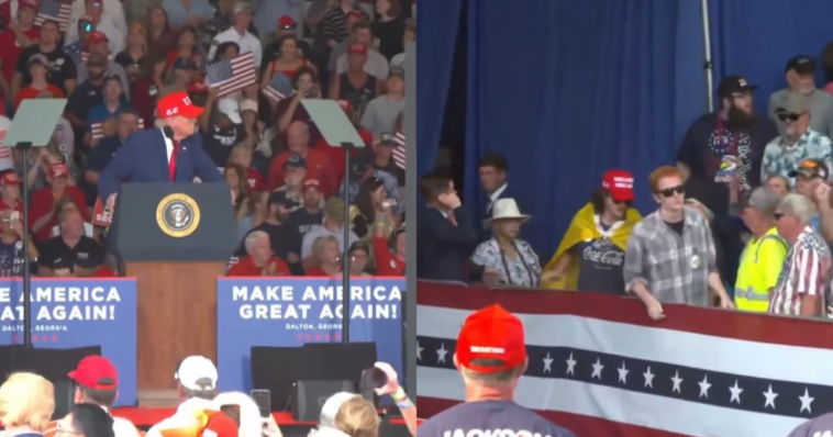 watch:-trump-supporters-boot-leftist-out-of-rally-as-crowd-erupts-chanting-usa-–-trump-roasts-protesters