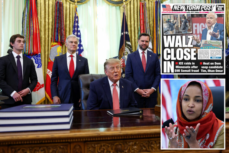 trump-claims-ilhan-omar,-tim-walz-‘100%-guilty’-of-minnesota-fraud:-‘they-all-knew’