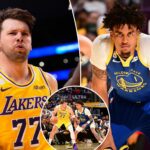 lakers’-luka-doncic-hits-halfcourt-shot,-chirps-at-warriors’-yaxel-lendeborg