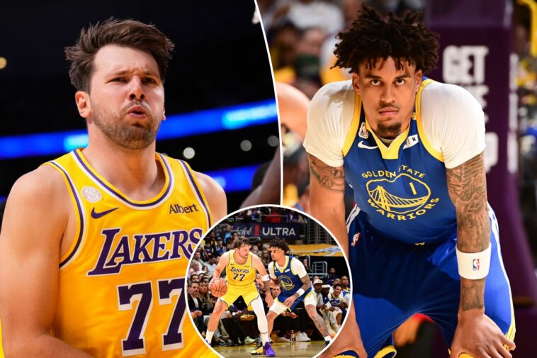 lakers’-luka-doncic-hits-halfcourt-shot,-chirps-at-warriors’-yaxel-lendeborg