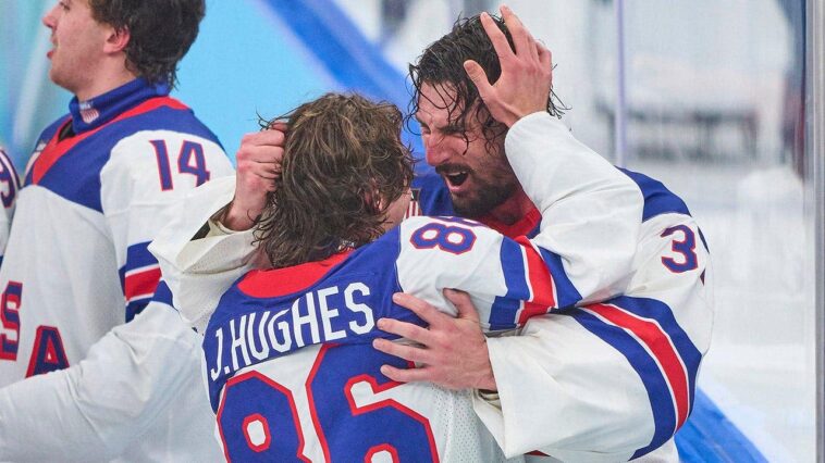 team-usa’s-olympic-hockey-heroes-reunite-as-jack-hughes’-devils-land-goalie-connor-hellebuyck-in-blockbuster
