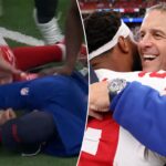 john-harbaugh-gets-‘tackled’-by-devin-singletary-in-wild-giants-celebration