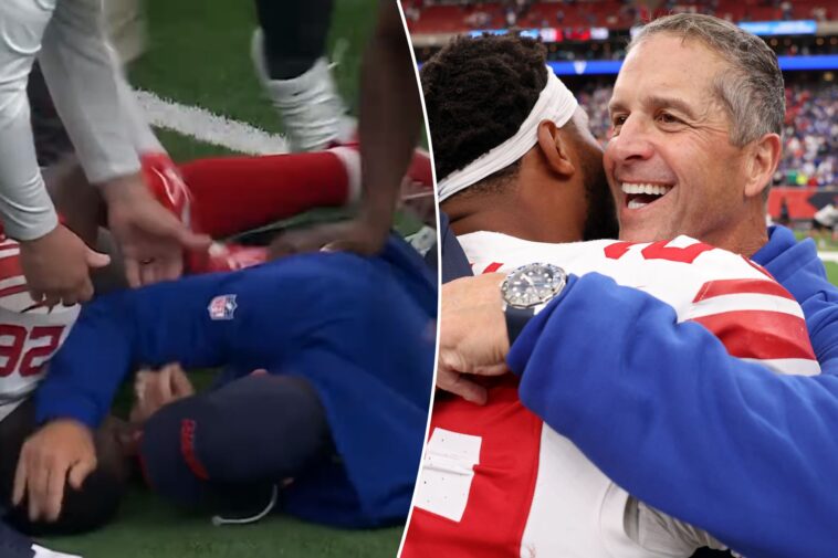 john-harbaugh-gets-‘tackled’-by-devin-singletary-in-wild-giants-celebration