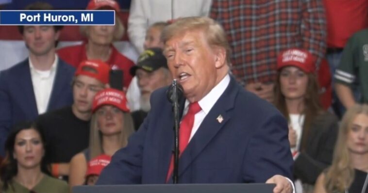 president-trump-calls-out-protestor-at-rally-in-port-huron,-michigan-–-“we-have-a-paid-protestor.-just-get-him-out-of-here-please”-(video)