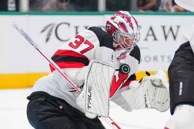 connor-hellebuyck-turns-in-stellar-debut-as-devils-rout-stars-for-fourth-straight-win